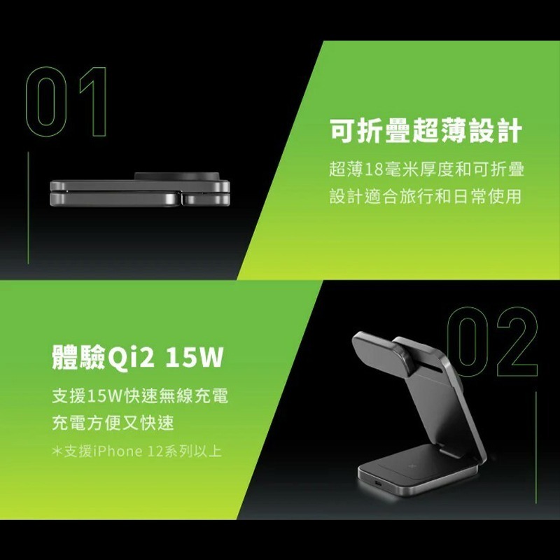 ENERGEA | Magtrio Plus 三合一 Qi2折疊磁吸無線充電座 快充 旅充 輕薄 無線充電 可折疊 手錶-細節圖2