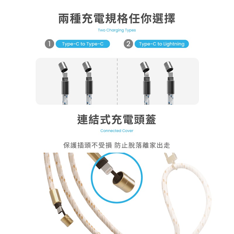 MOZTECH® 掛繩充電線 便攜充電線 掛繩式快充 防丟充電線可攜掛繩 高速充電 雙繩背帶 Type-C Light-細節圖7