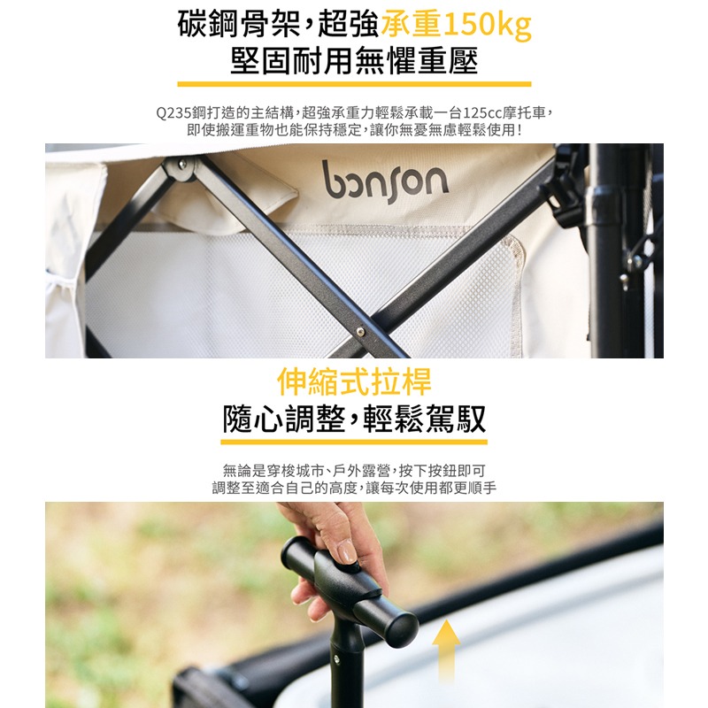 bonson多功能摺疊大推車 折疊收納手推車 折疊購物車 升級平拉 手推車 折疊推車 露營推車 菜籃車 收納推車-細節圖6