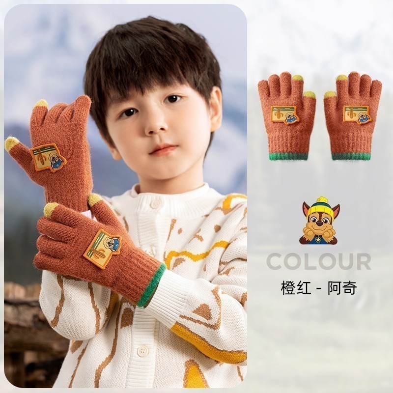 新242名牌五指手套【橘紅阿奇】4-9Y