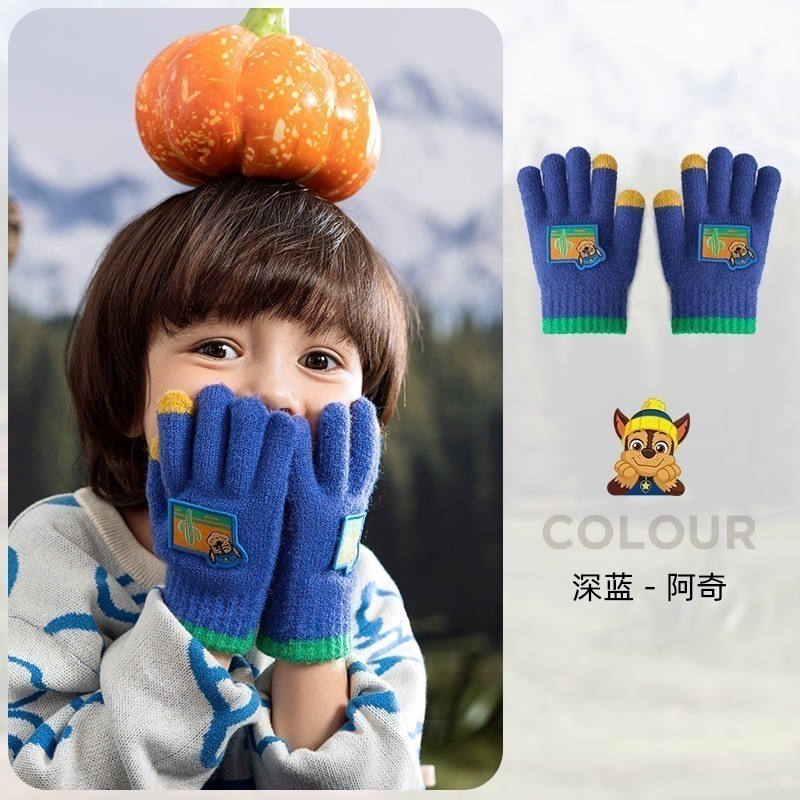 新242名牌五指手套【深藍阿奇】4-9Y