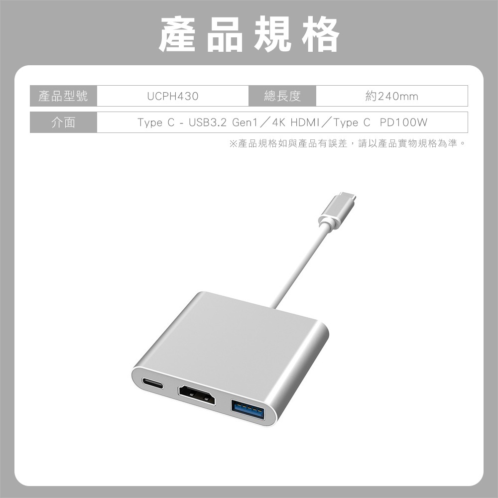 C轉HDMI 4K60Hz 30Hz PD快速充電 影音轉接線  USB 3.0 USB2.0 獨-細節圖4