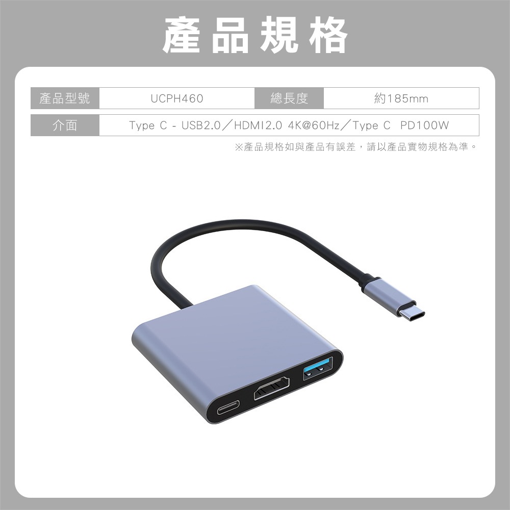 C轉HDMI 4K60Hz 30Hz PD快速充電 影音轉接線  USB 3.0 USB2.0 獨-細節圖5