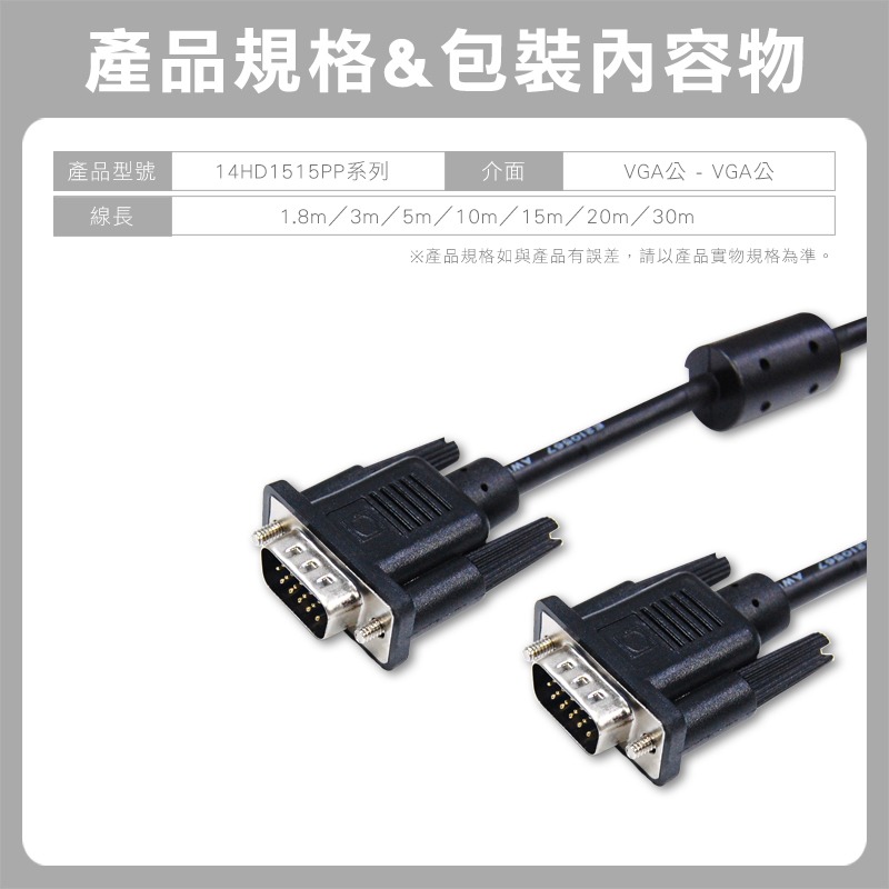 CX 纖細型高解析顯示器視訊線 15Pin(3+4)公對公1.8米3米5米10米15米20米30米 VGA線 VGA-細節圖3