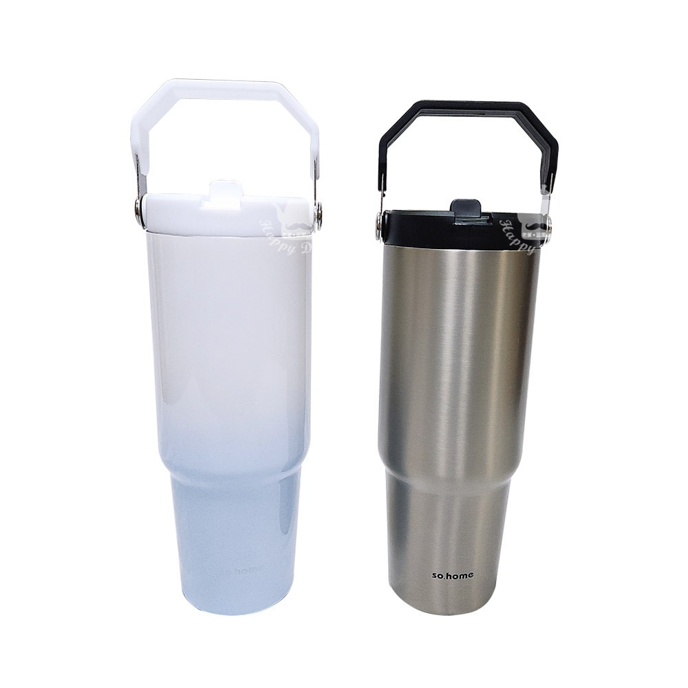 【sohome】304不鏽鋼冰霸杯/手提式隨行杯 保冰保溫杯 CA640-90-3(漸層藍/不鏽鋼色)-細節圖2