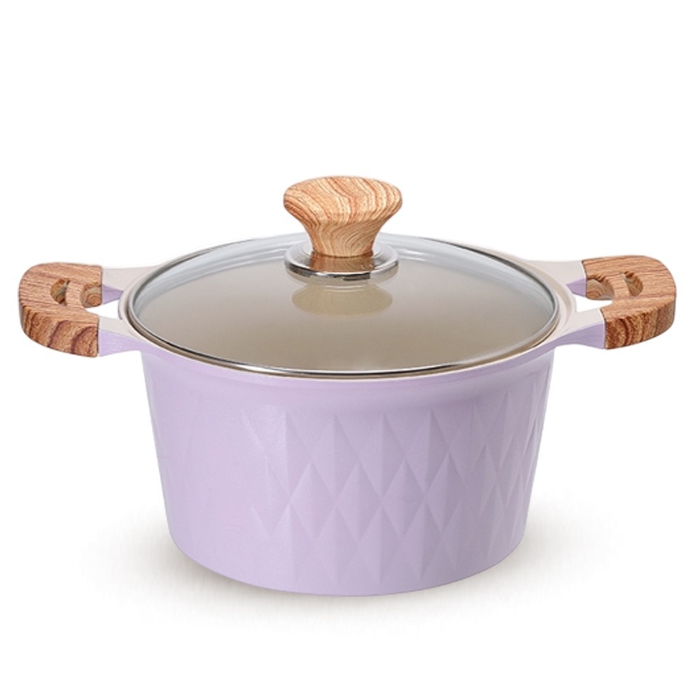 【韓國EVERLOCK】24cm鈦晶不沾鑽石湯鍋附蓋(丁香紫))EL-C24-P03-細節圖2