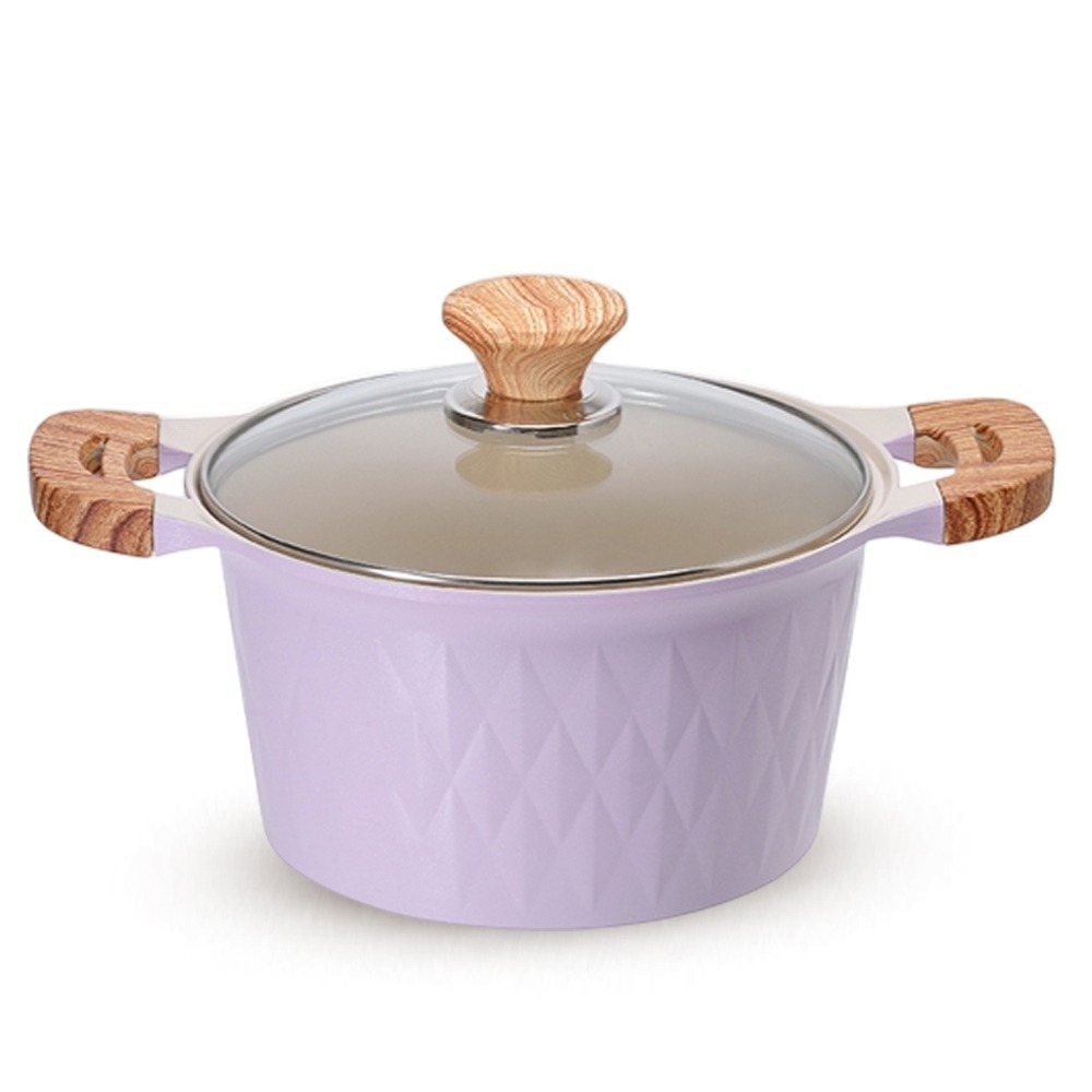【韓國EVERLOCK】24cm鈦晶不沾鑽石湯鍋附蓋(丁香紫))EL-C24-P03-細節圖2