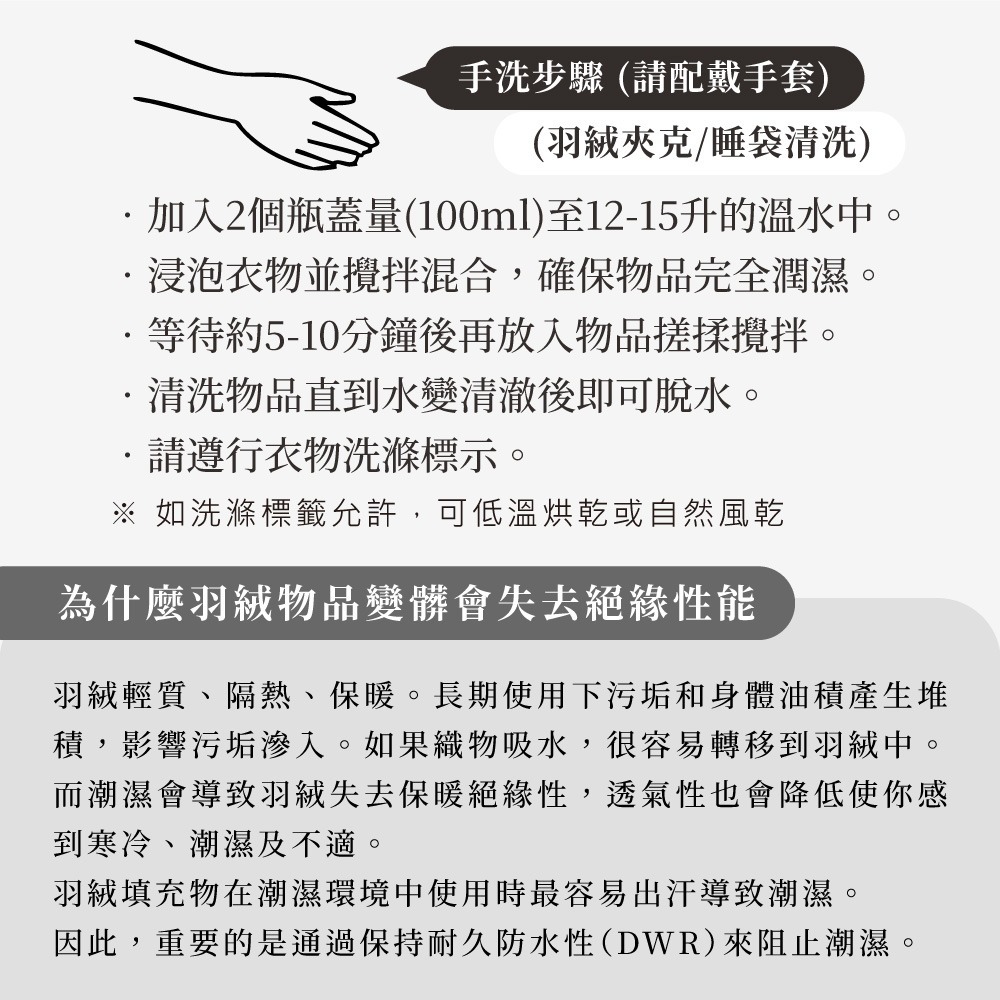 Nikwax 羽絨機能清洗劑【300ml】1K1 ｜適用於羽絨外套、睡袋等-細節圖5
