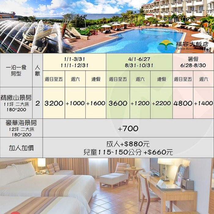 非暑假期間~(瑪利歐旅遊網)墾丁福容大飯店『平日海景雙床房2-4人住宿含2早+飯店設施』$3900元起-細節圖2