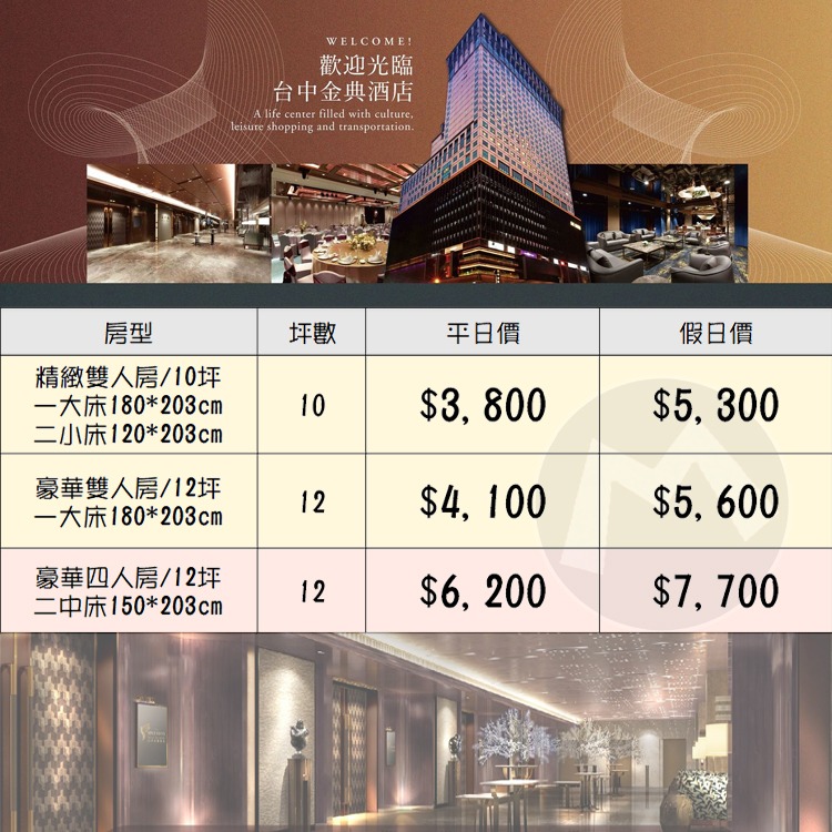 (瑪利歐旅遊網)台中市~日華金典酒店『精緻2人/豪華2人/豪華4人房』住宿含自助早餐$3800起-細節圖2