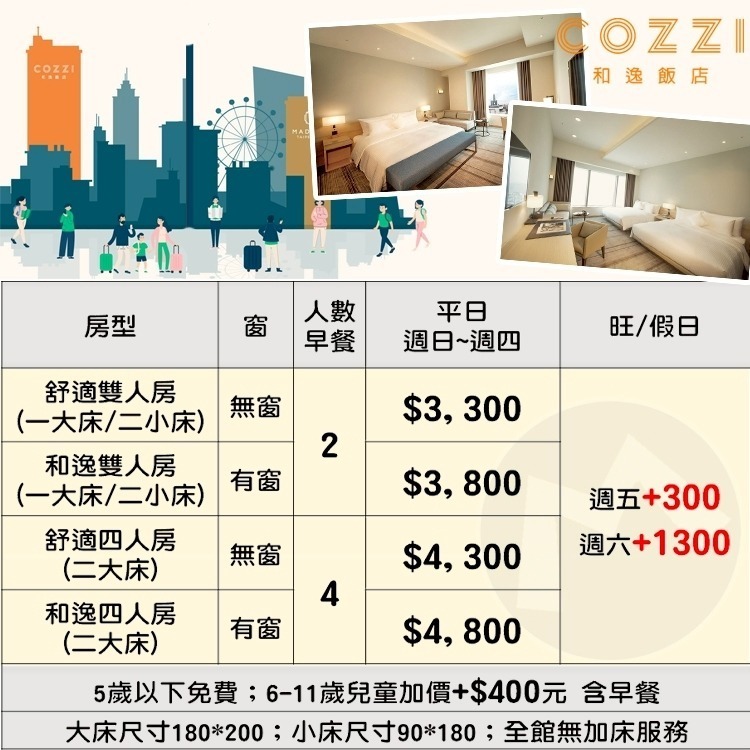 (瑪利歐旅遊網)國泰集團-高雄和逸COZZI『依訂購房型住宿一晚+早餐』繁華的三多商圈旁$3300起-細節圖2