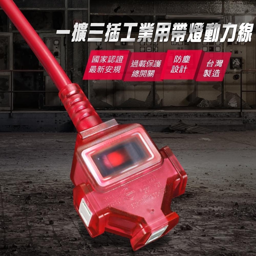群加 PowerSync台製2P 1擴3插動力線/露營裝備/過載保護/奶茶/軍綠/黃/紅/藍/橘/5m/10m/15m-細節圖3