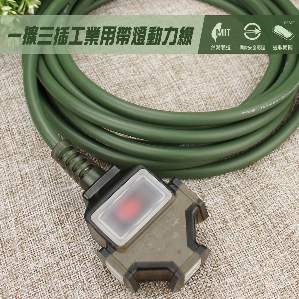群加 PowerSync台製2P 1擴3插動力線/露營裝備/過載保護/奶茶/軍綠/黃/紅/藍/橘/5m/10m/15m-細節圖6