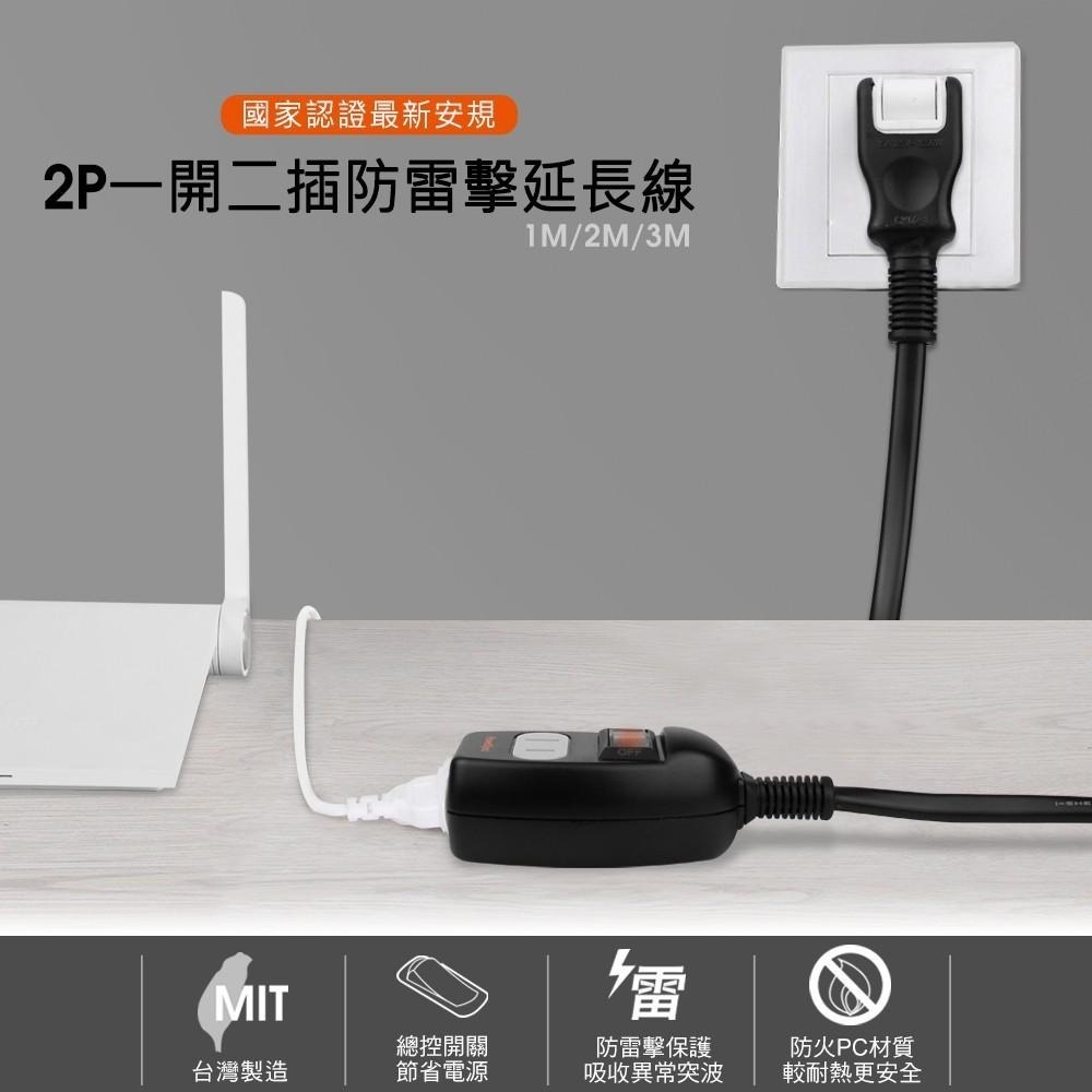 群加 PowerSync 2P 一開二插延長線/台灣製造/1m/2m/3m/黑色/白色-細節圖2