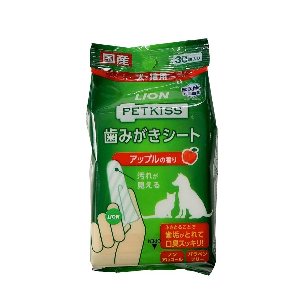 日本LION PETKISS寵物系列 犬貓通用齒垢清潔布巾(30入)-規格圖2