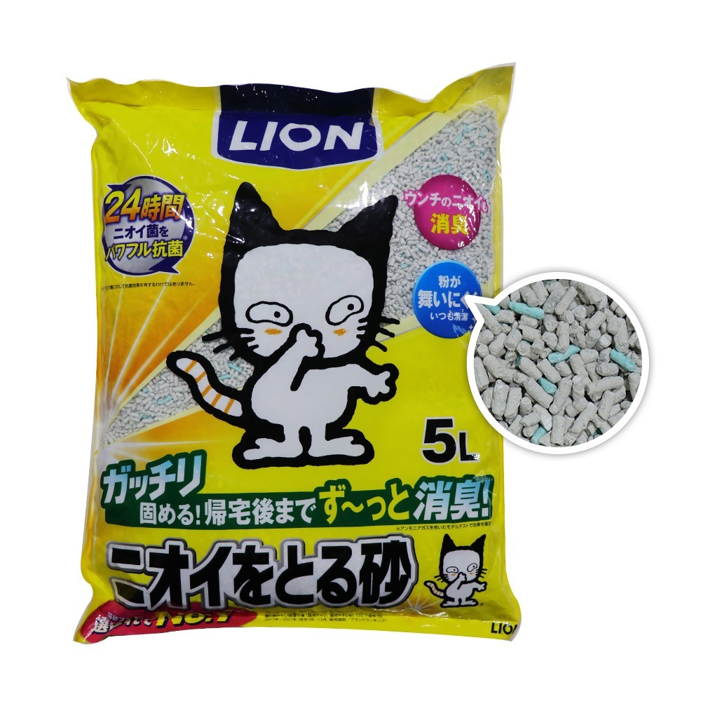日本LION 除臭貓砂 礦砂5L 《無香味/花香味/植物香/變色款/強效除臭款(7歲以上適用)》-規格圖1