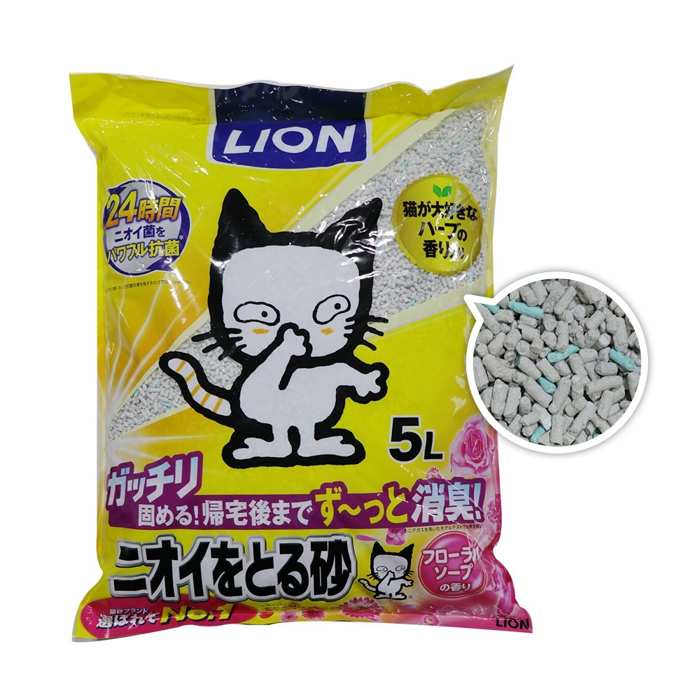 日本LION 除臭貓砂 礦砂5L 《無香味/花香味/植物香/變色款/強效除臭款(7歲以上適用)》-規格圖1