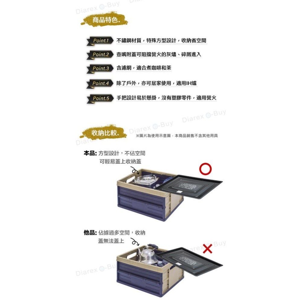 日本Belmont 2.8L 方形茶壺BM-294 附濾網.直火/IH適用 可堆疊 戶外露營用 不鏽鋼煮水壺 泡茶壺-細節圖4