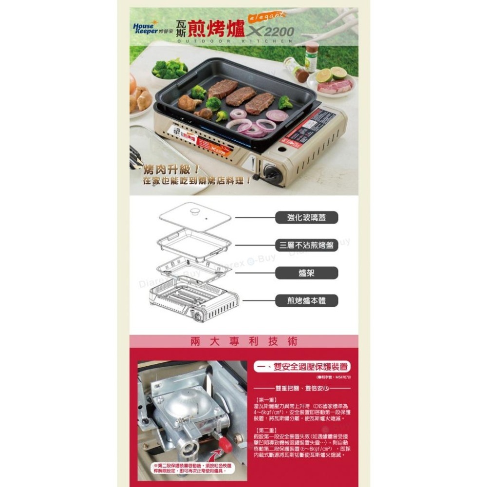 妙管家 瓦斯煎烤爐2.2kW X2200 贈通用瓦斯罐3入 大面積BBQ卡式烤爐 中秋/烤肉/燒烤-細節圖2