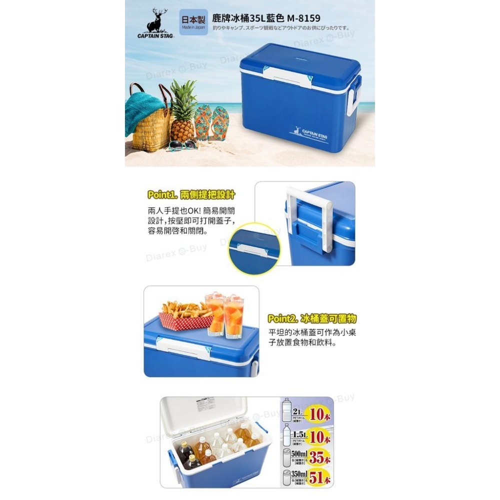 日本鹿牌冰桶33L藍色 M-8159 冰桶/保冷/保溫/冷藏箱/保溫箱/冰箱/保鮮 Captain Stag-細節圖2