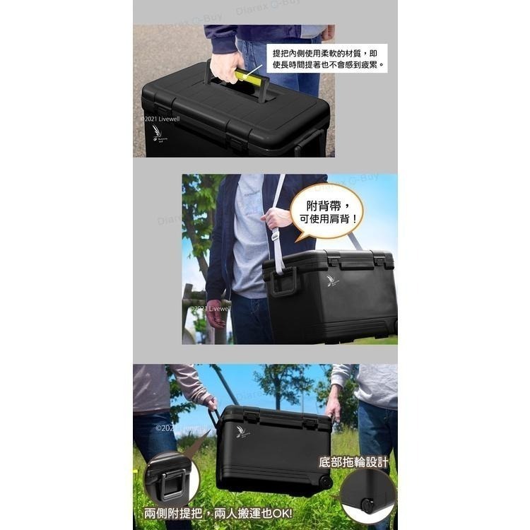 【Livewell】日製可肩背/手提拖輪式保冷冰桶27L(黑) 戶外露營野餐保冷箱 釣魚冰箱 烤肉冰桶 保冷行動冰箱-細節圖6