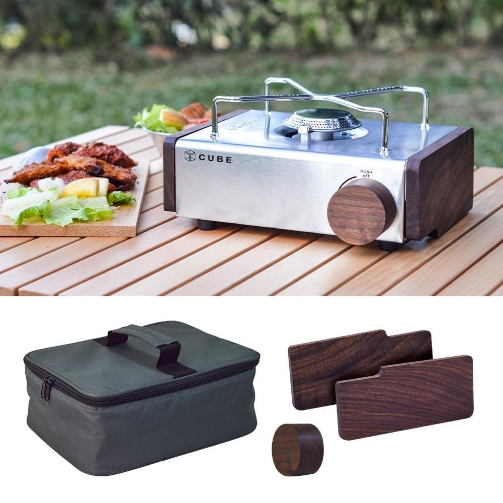 CUBE迷你卡式爐個性配件組(含胡桃木側板、木旋鈕、收納袋) KOVEA 復古美型瓦斯爐專用配件-細節圖2