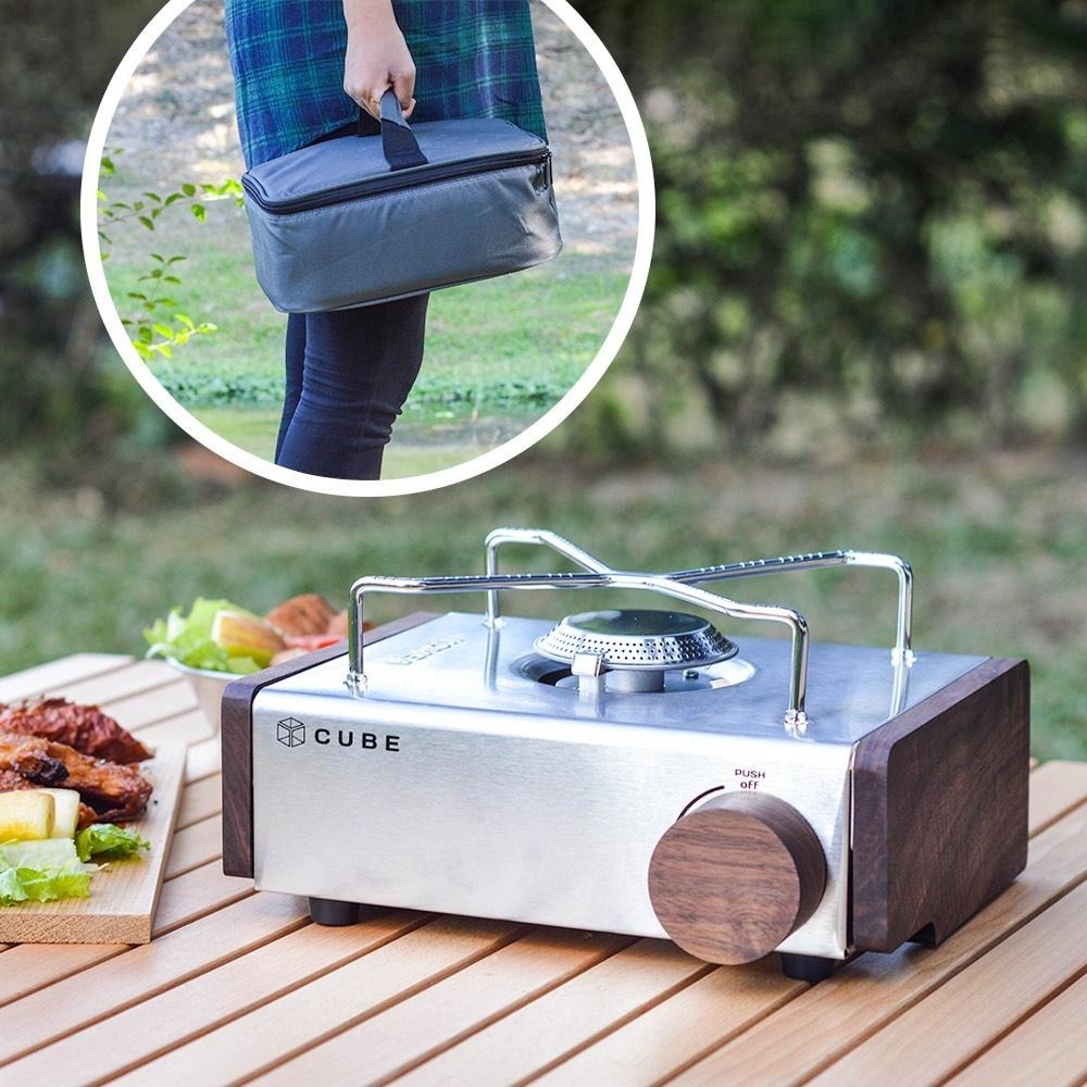 韓國KOVEA CUBE迷你卡式爐超值全配組 (含復古美型戶外瓦斯爐 胡桃木側板 木旋鈕 收納袋)-細節圖2