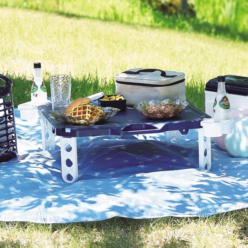 日本Pearl Life Picgene系列攜帶型星星款圓形野餐墊/防水地墊200cm (海軍藍/天空藍)　附提袋-細節圖5