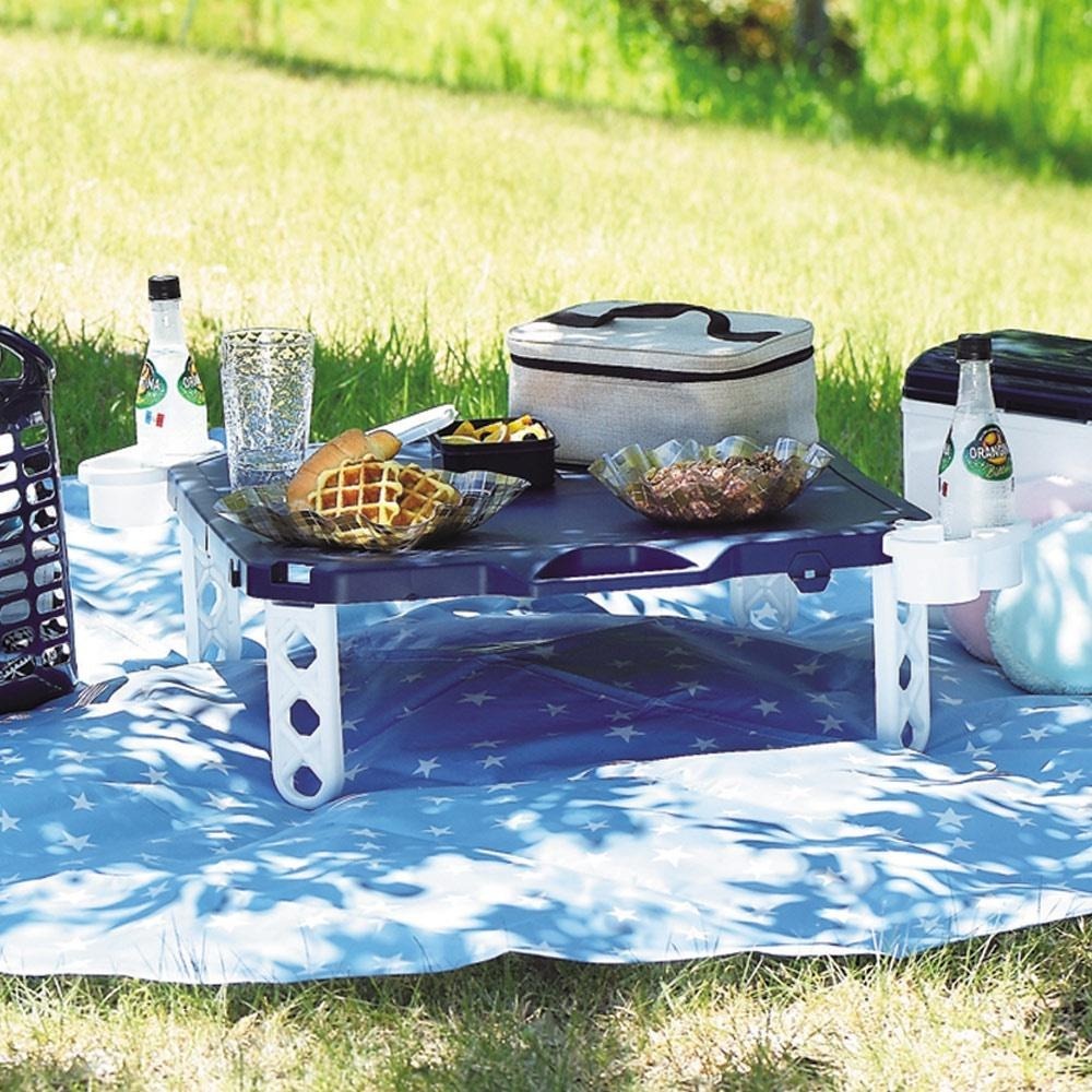 日本Pearl Life Picgene系列攜帶型星星款圓形野餐墊/防水地墊200cm (海軍藍/天空藍)　附提袋-細節圖5