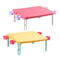 【限時購】【日本Livewell】馬卡龍色系輕量便攜摺疊野餐桌(附杯架)  日本製 含掛勾 戶外露營桌 收納桌 手提桌-細節圖2