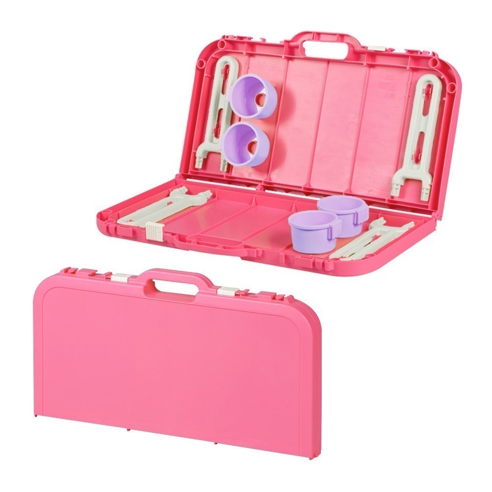 【限時購】【日本Livewell】馬卡龍色系輕量便攜摺疊野餐桌(附杯架)  日本製 含掛勾 戶外露營桌 收納桌 手提桌-規格圖7