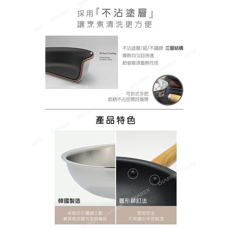 【韓國Bell Rock】複合金不鏽鋼不沾炒鍋24cm(附美學收納袋) 韓國製 手把可拆 露營炒鍋 不沾鍋 不鏽鋼炒鍋-細節圖3