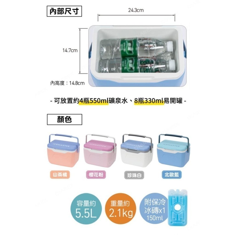 妙管家 ICEMASTER手提式保冰桶5.5L(山茶橘/珍珠白/北歐藍/櫻花粉) 附冰磚 戶外保冷箱 露營野餐烤肉冰桶-細節圖7