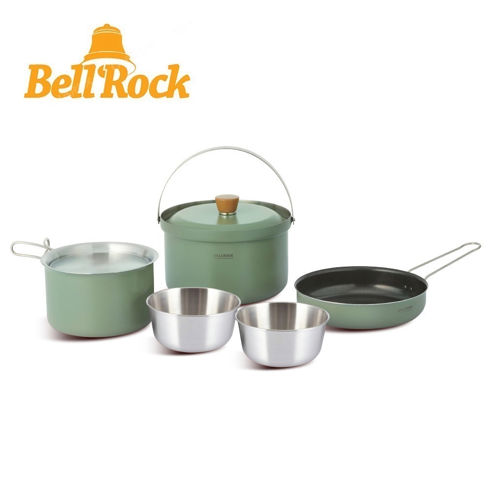 【韓國Bell Rock】Color9 露營炊具9件組 軍綠色/奶油灰 附收納袋 戶外不鏽鋼套鍋組-規格圖2