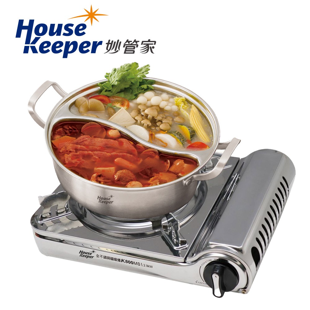 【7-ELEVEN 門市團購】妙管家 磁吸式全不鏽鋼防風瓦斯爐 K800MS+28CM無接縫304不鏽鋼鴛鴦火鍋-細節圖3