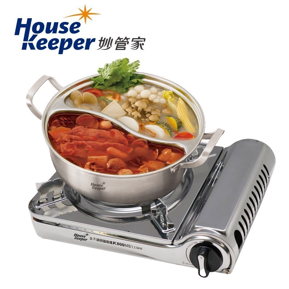 【限時購】妙管家 磁吸式全不鏽鋼防風瓦斯爐 K800MS+28CM無接縫304不鏽鋼鴛鴦火鍋-細節圖3