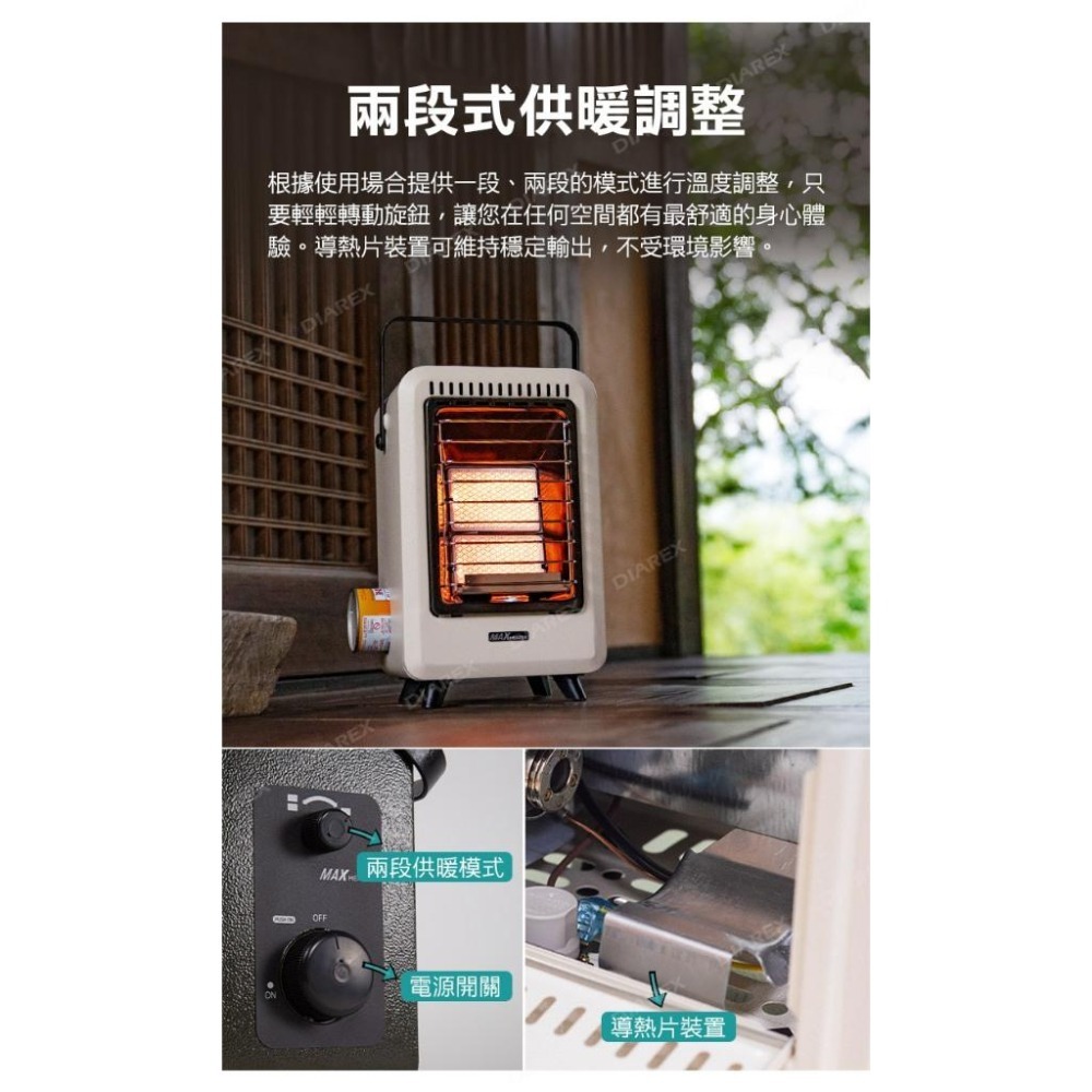 韓國MAX 兩段式便攜卡式瓦斯暖爐(優雅白/午夜綠) MGH-300A-細節圖8