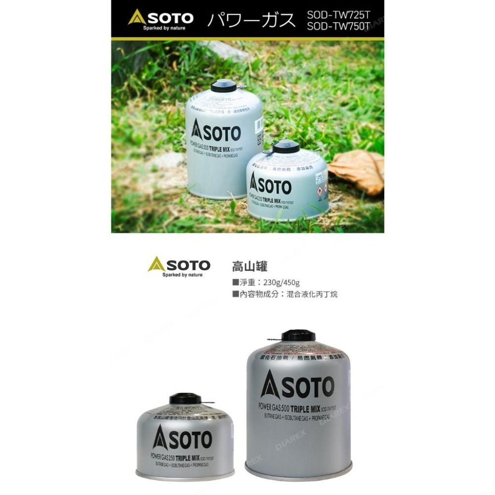 日本SOTO 高山瓦斯罐230g SOD-TW725T／450g SOD-TW750T 登山瓦斯罐 攻頂爐罐裝瓦斯瓶-細節圖2