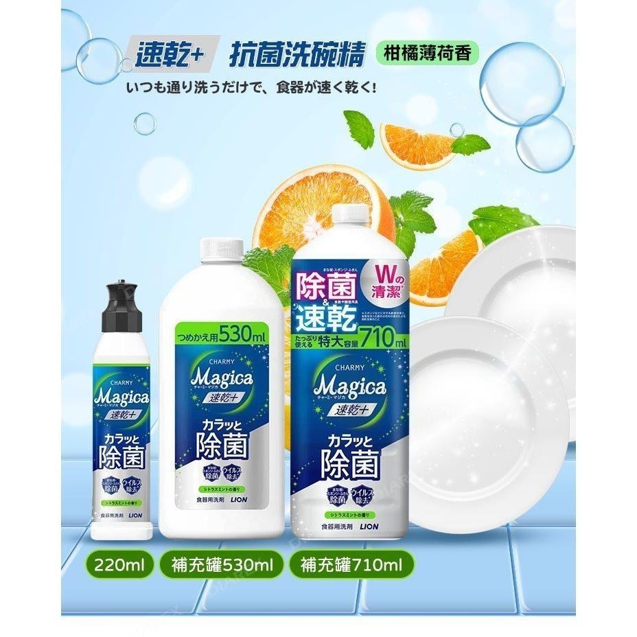 日本LION 小資4入組 速乾+ 抗菌系列洗碗精 (220ml x1＋530ml x3)-細節圖2