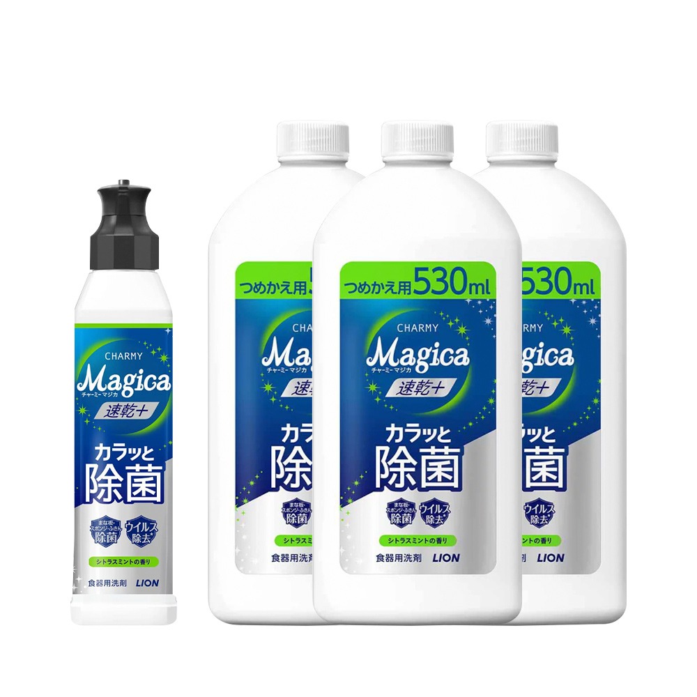 日本LION 小資4入組 速乾+ 抗菌系列洗碗精 (220ml x1＋530ml x3)-規格圖5