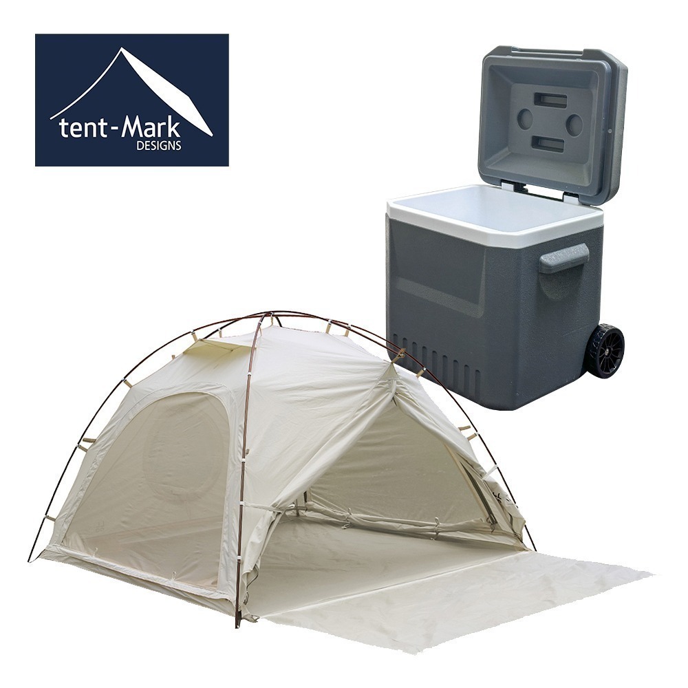 【福利品】tent-Mark LaLa圓頂TC科技棉帳+妙管家 伸縮拉桿式拖輪保冷冰桶18L(奶茶/鐵灰)