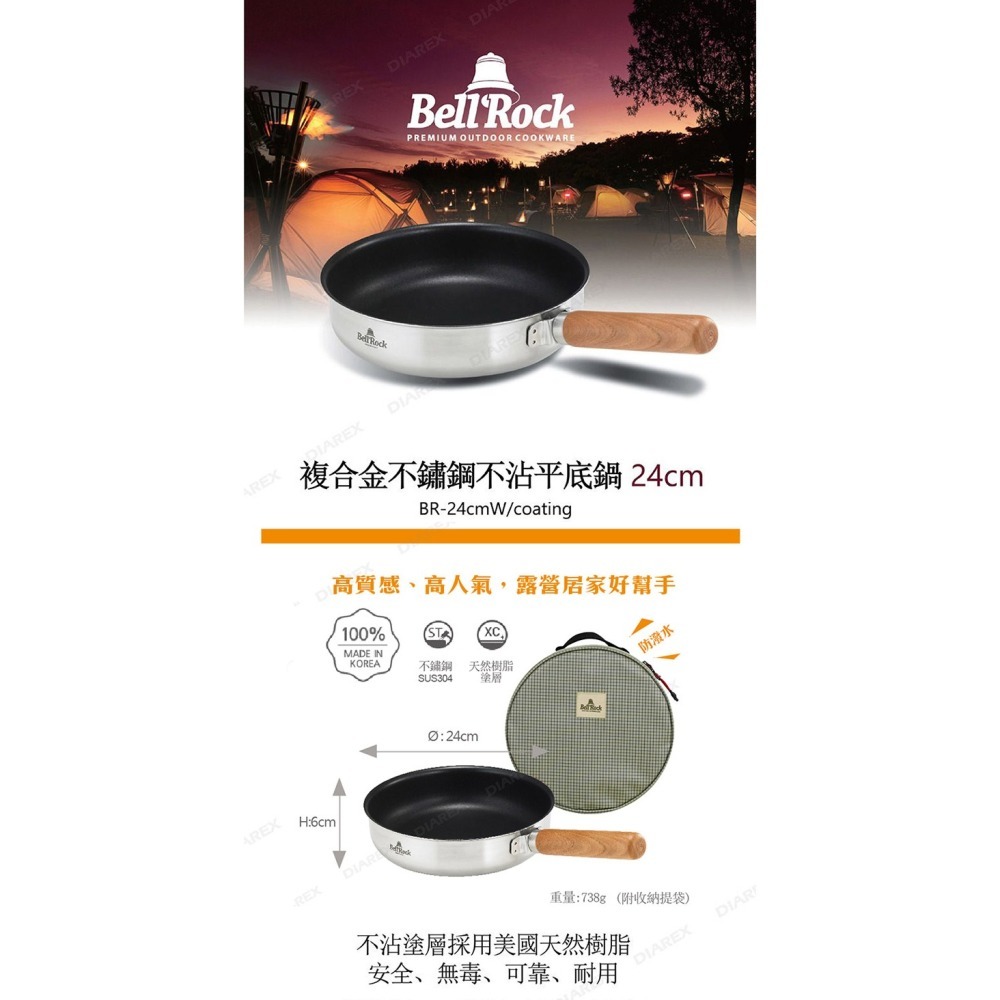 韓國 Bell Rock 複合金不鏽鋼不沾平底鍋 24cm (附防潑水收納袋) 可拆式手把 不沾煎鍋-細節圖5