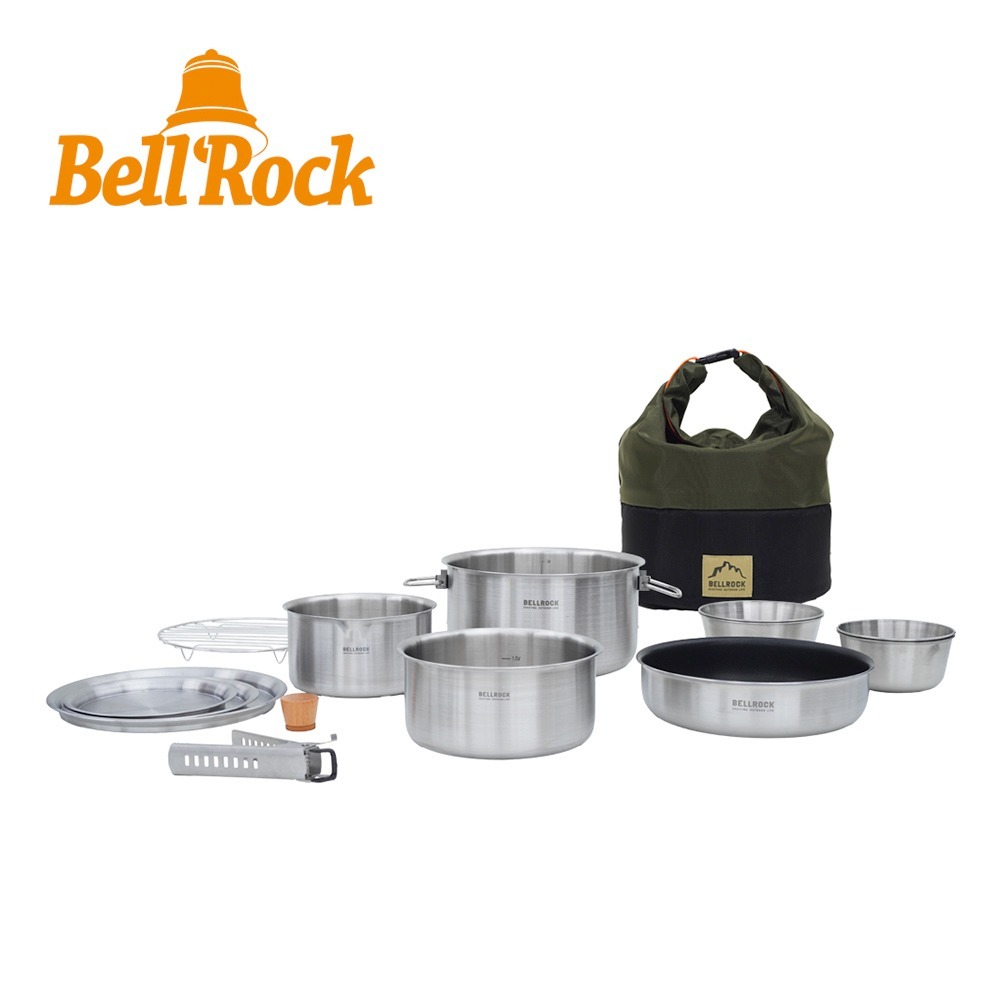 韓國Bell Rock 複合金不鏽鋼戶外炊具15件組 20cm (附防潑水收納袋) 露營套鍋組 平底不沾鍋 不鏽鋼套鍋-細節圖11