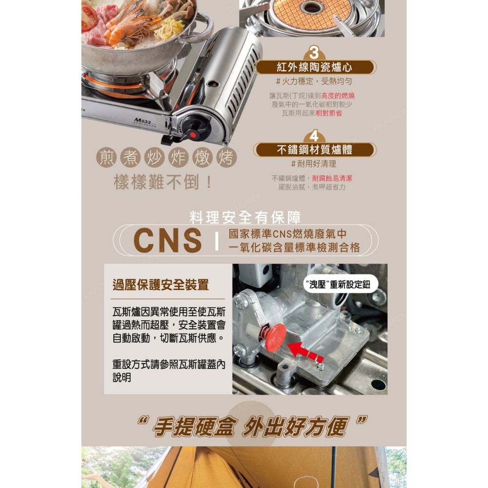 妙管家 紅外線不銹鋼瓦斯爐/卡式爐 M533 附收納硬盒 露營攜便/防風爐 居家備用爐-細節圖4