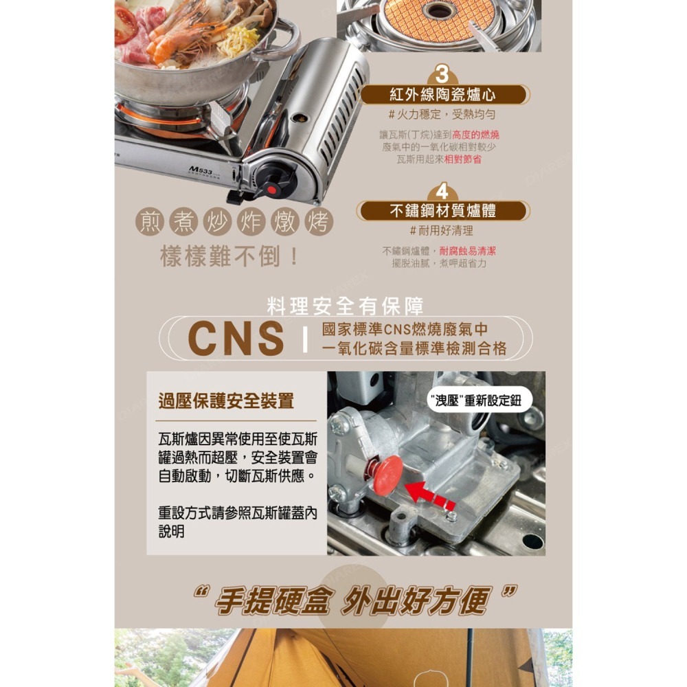 妙管家 紅外線不銹鋼瓦斯爐/卡式爐 M533 附收納硬盒 露營攜便/防風爐 居家備用爐-細節圖4