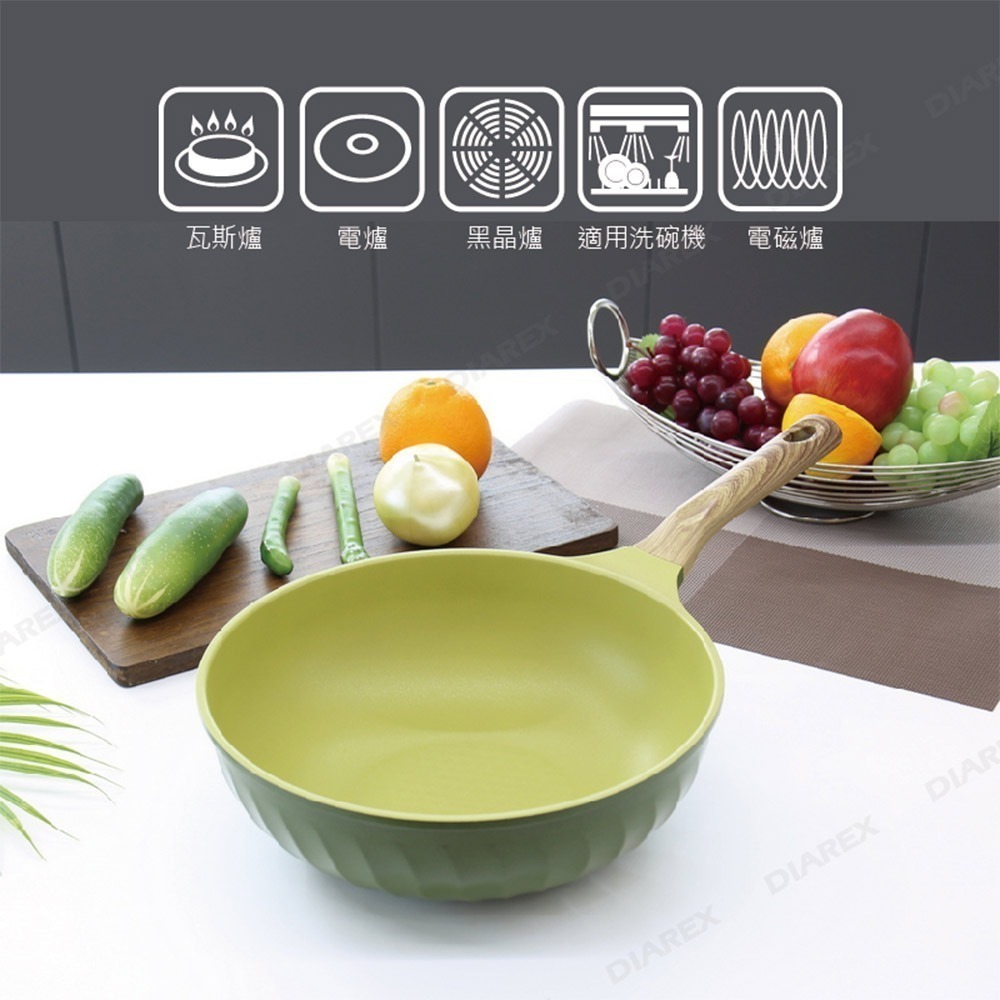 韓國 FourSeason 30cm 四季橄欖綠不沾單柄鍋｜可用IH電磁爐 炒鍋 萬用鍋-細節圖6