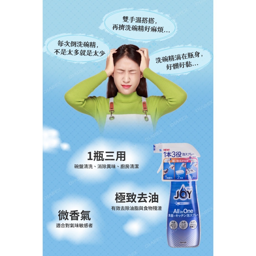 日本P&G 超值4入組 微香噴式洗碗精 JOY ALL IN ONE系列(300ml*1+690ml*3)-細節圖3