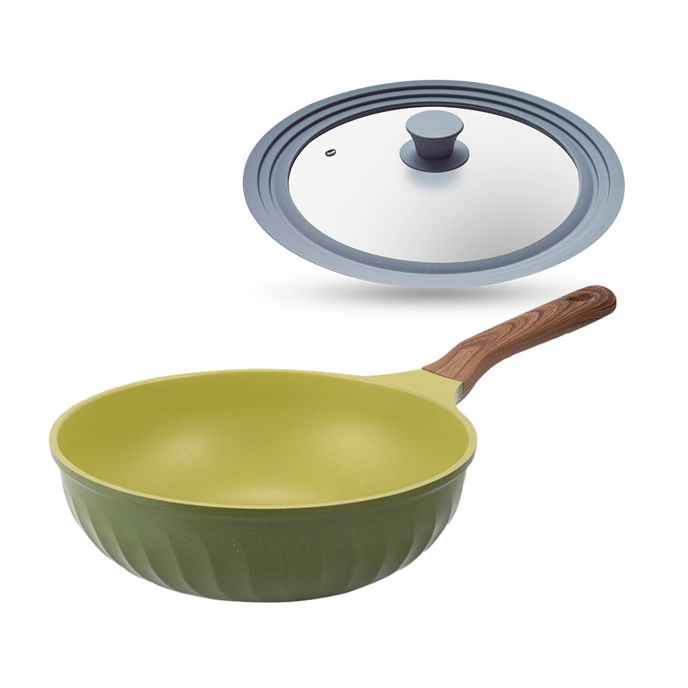 【限時購】韓國 FourSeason 30cm 四季橄欖綠不沾單柄鍋+妙管家 通用矽膠玻璃蓋(26-30cm) 獨家-細節圖2