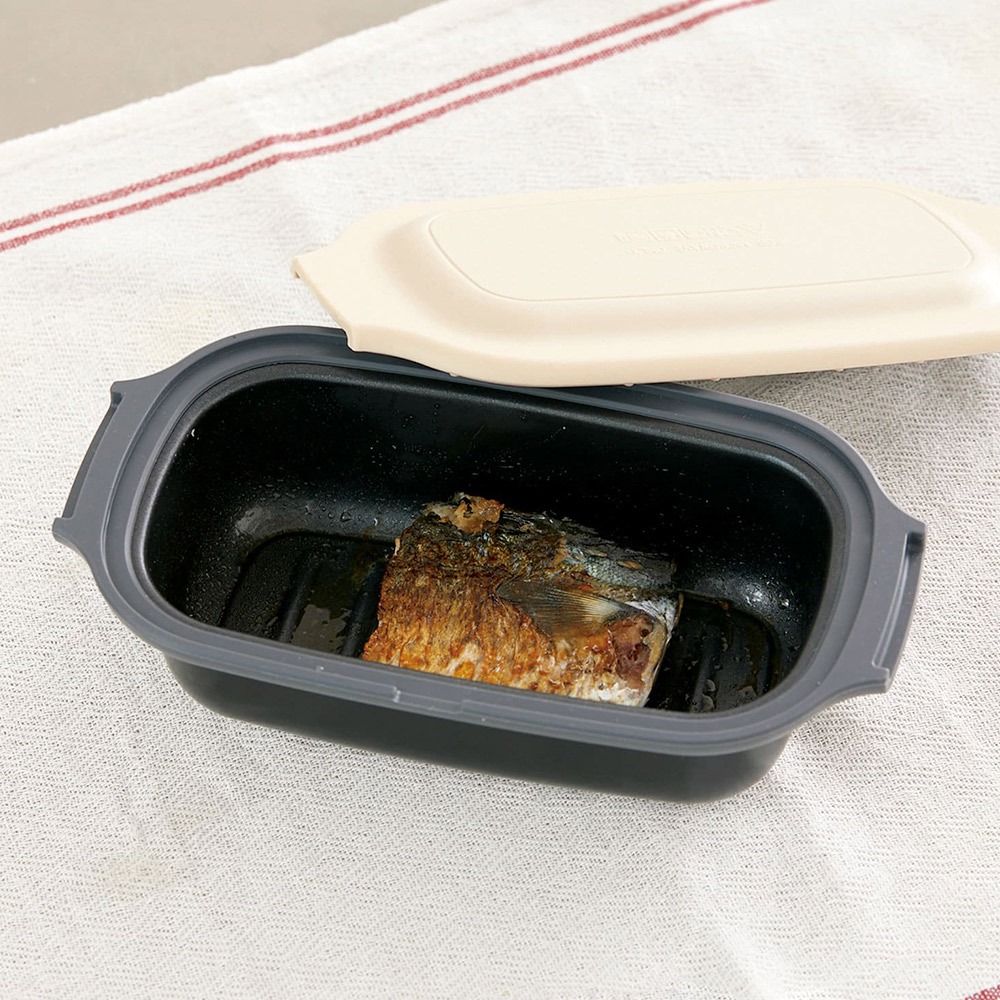 日本 3COINS KITINTO 6合1多功能微波料理長方鍋 免開火無油煙 煎烤/蒸煮/炒菜 租屋必備-細節圖2