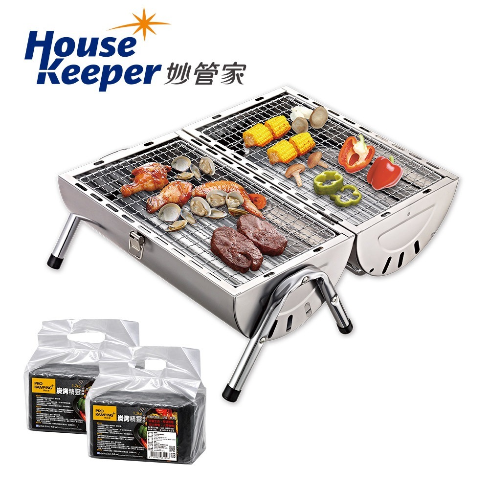 妙管家 台灣製不鏽鋼兄弟烤肉架+2入環保椰炭1.2kg (中秋 烤肉爐 BBQ 燒烤 露營)-細節圖2